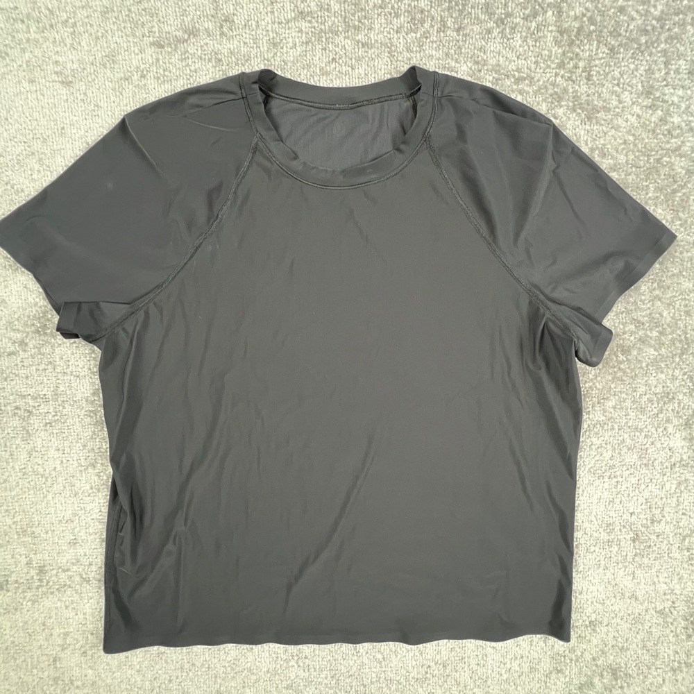 Lululemon Womens Black Short Sleeve Raglan Athletic T-Shirt Relaxed Fit large